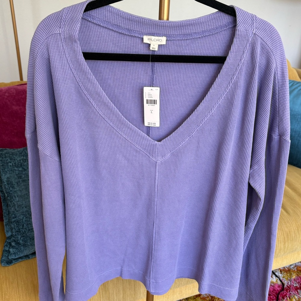 Pilcro Lavender V-Neck Waffle-Knit Pullover